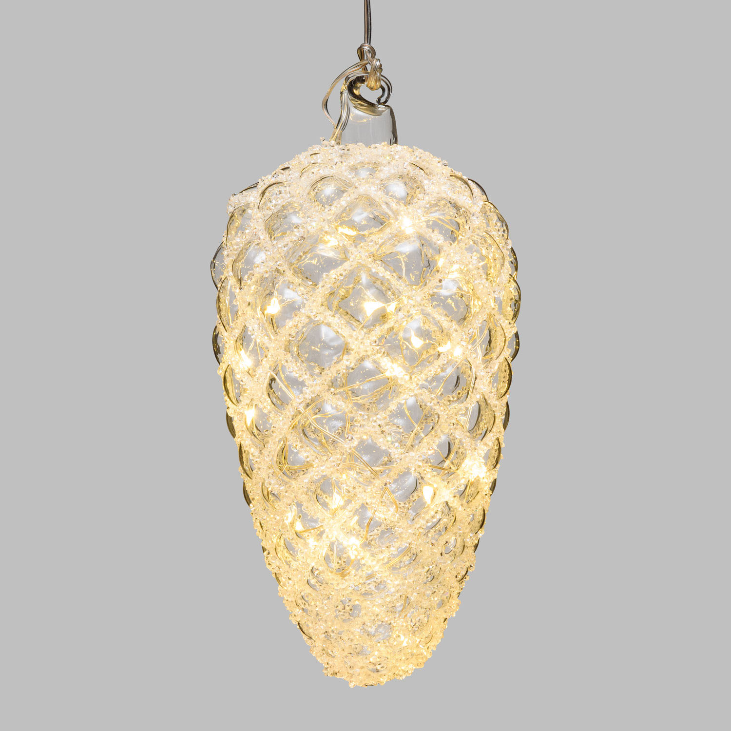 LED Glas Zapfen mit Strass Steinen Silber  19 Cm - Timer + Fernbedienung